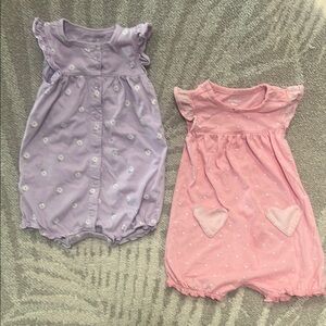 🔴 Carter's Purple and Pink Baby Summer Rompers with Flutter Sleeves